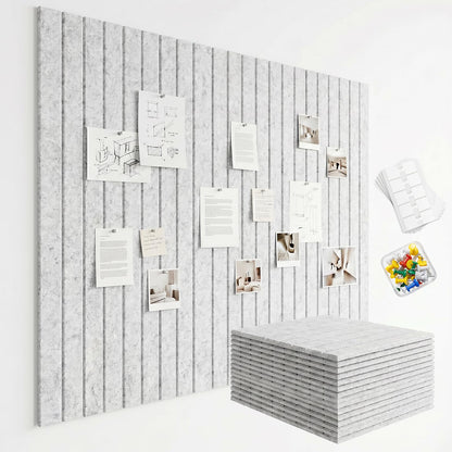 59 x 36 Felt Bulletin Board Tiles - 15 Pack 150g High-Density Sound Absorbing Panels, Slat Wall Cork Board Alternative for Office & Home, Includes 30 Pushpins & 75 Adhesive Tabs, Light Gray