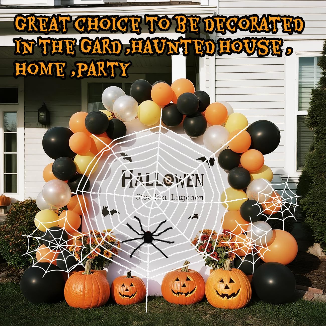 FathiSooc Spider Webs Halloween Decorations Outdoor, 16.5ft 12 Coils White Fake Spider Web, Scary Haunted House Outdoor Wall Decor for Halloween Party Hanging Decorations (16.5ft 12 Coils-White)