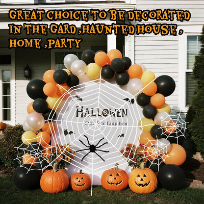 FathiSooc Spider Webs Halloween Decorations Outdoor, 16.5ft 12 Coils White Fake Spider Web, Scary Haunted House Outdoor Wall Decor for Halloween Party Hanging Decorations (16.5ft 12 Coils-White)