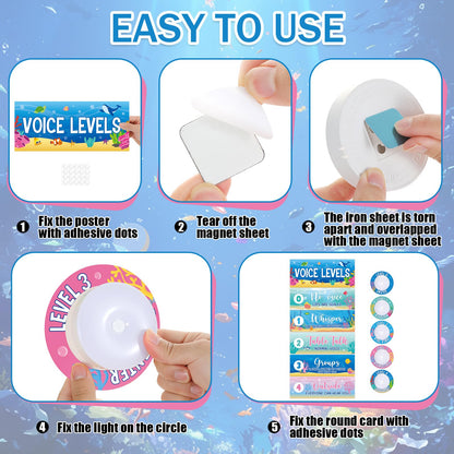 5 Pcs School Push Light and Voice Level Poster Voice Level Chart Monitor Rules Sign Under The Sea LED Tap Light Classroom Rules Poster Classroom Management Tools for Teachers（Ocean Animals Style）