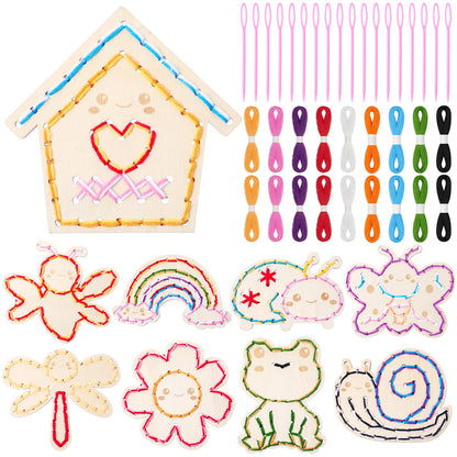 Capoda 18 Pcs Kids Lacing Cards Spring Educational Threading Toy for Kid Wooden Lacing Card Toys with Colorful Threads for Toddler Develop Imagination Early Education Learning Activity(Spring)