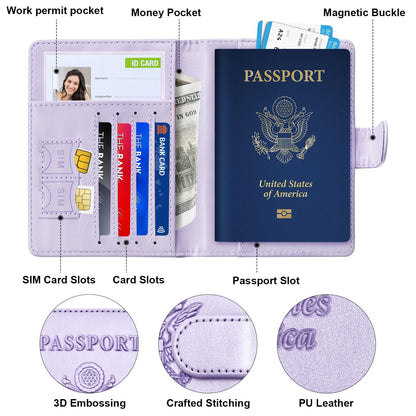 Herain Passport Holder for Travel Essentials, 2 Pcs Passport Cover Wallet Case Travel Gifts Women Men Family, RFID Passports Book Card Holders Travels Cruise Accessories Must Haves