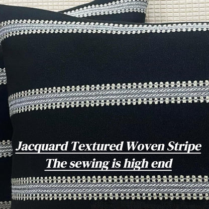 Slow Cow Decorative Jacquard Textured Woven Stripe Throw Pillow Cover Cushion Cover 26 x 26 Inches Black Mixed Off White