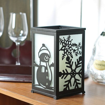 GiveU Decorative Led Candle Lantern with Timer Rustic Candle Lantern with Twelve Magnetic Seasonal Themed Panels ,5 x 5 x 8.5" Black