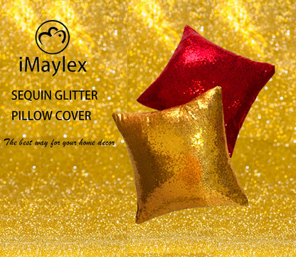 iMaylex Sequin Decorative Square Sparkling Comfy Throw Pillow Covers for Easter Lumbar Fall Party, Wedding, Christmas, New Year, Thansgiving, Halloween Decoration, Set of 2, 16'' x 16'', Iridescent