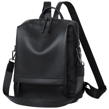 Wesccimo Genuine Leather Backpack Purse for Women, Fashion Designer Soft Backpack with Large Compartment Black