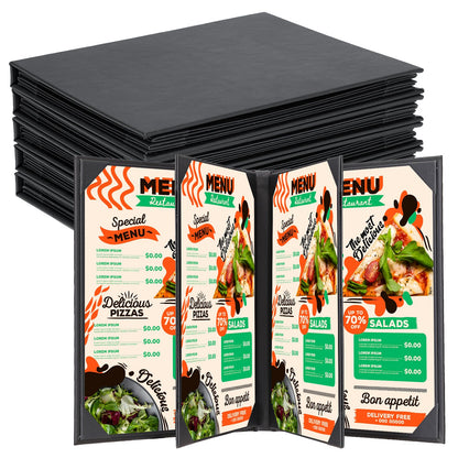 NATGAI 5 Packs Menu Covers 8.5" x 11", 6 View PU Leather Menu Cover Menu Holders, Waterproof 6 View Restaurant Menu Covers, Fit for Restaurant Bar Cafe Hotel Wine List