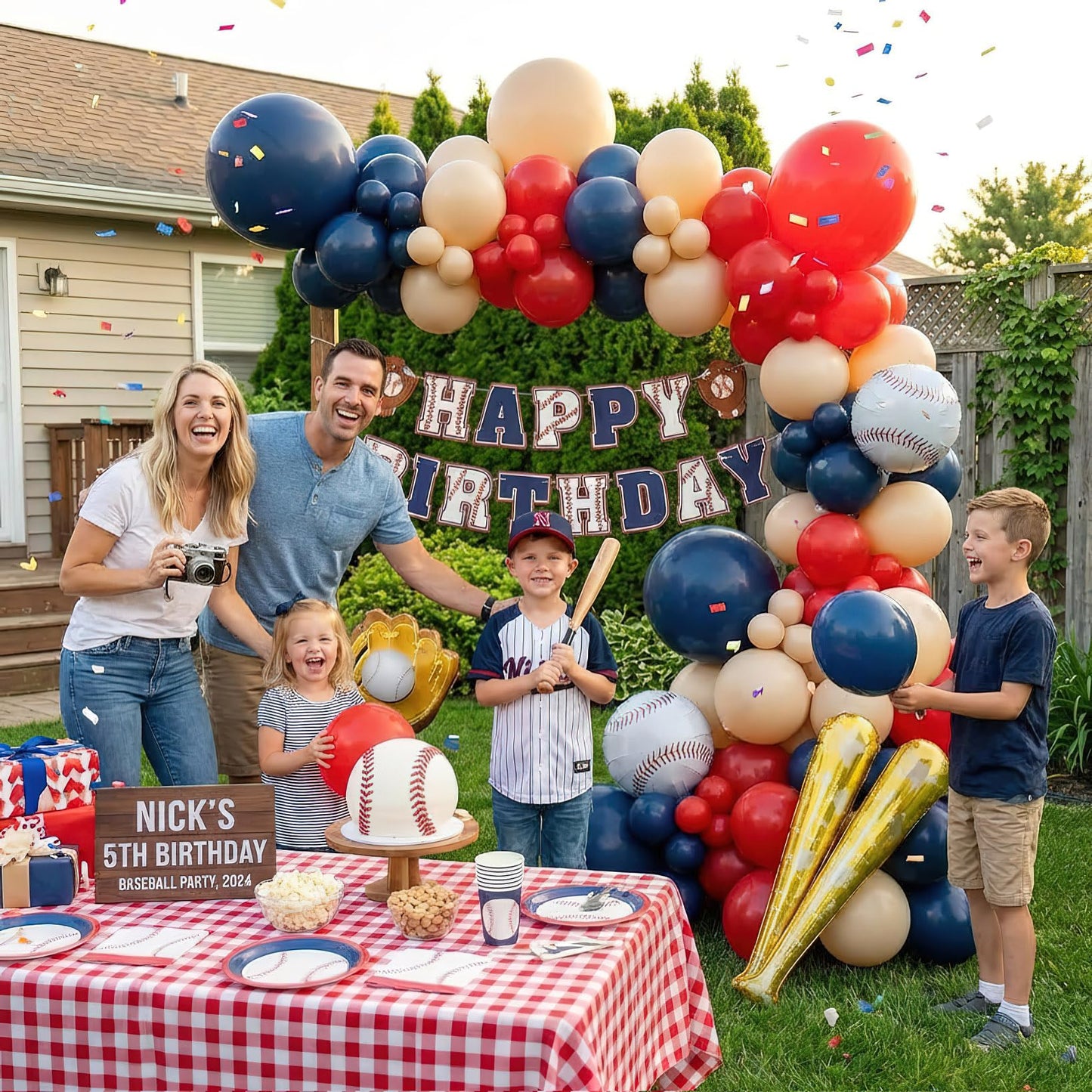 Baseball Birthday Party Decorations Navy Blue Red Nude Balloon Arch With Baseball Bat & Glove Balloons and Happy Birthday Banner For Sports Rookie year 1st birthday Baby Shower Supplies Decoration