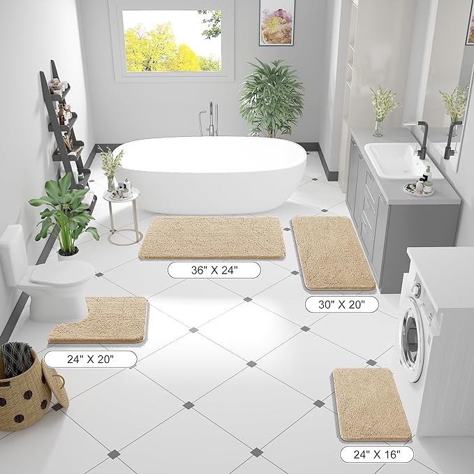 OLANLY Large Bathroom Rugs 59x35, Extra Soft Absorbent Chenille Bath Rugs, Rubber Backing Quick Dry, Machine Washable Bath Mats for Bathroom Floor, Tub and Shower, Home Decor Accessories, Beige