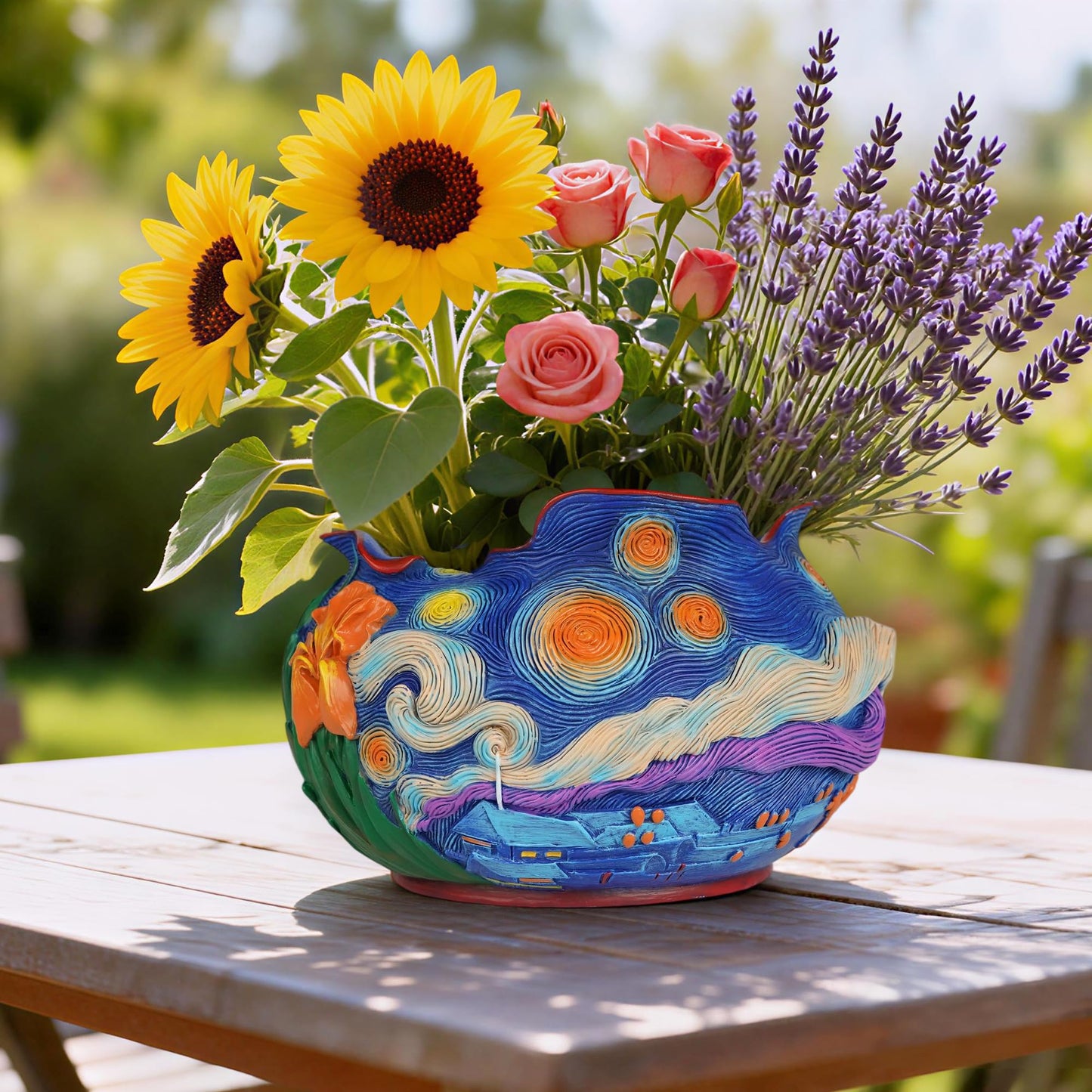 ArtCachet Flower Starry Sky Plant Pots-Cute Unique Flower Pots with Drainage Hole, Resin Planters for Indoor Outdoor Succulent Planter, Plant Gifts for Mother's Day, Birthday, Christmas