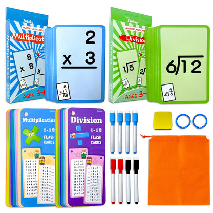 Multiplication Flash Cards & Division Flash Cards -102 Reusable Math Practice Cards with Multiplication, Division,Math Flashcards,Games for Kids Ages 6+ |Spark Skills & Fun Learning