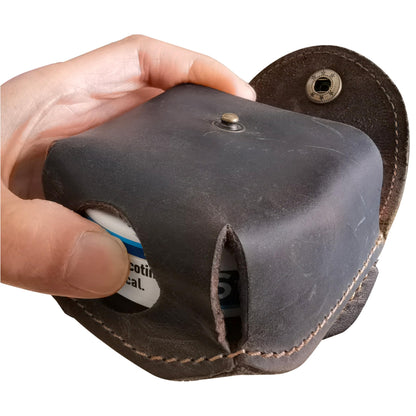 Cowhide Leather Zyn Holder- Vintage Handmade Brown Thick Grain Leather Dip Can Holster-Snuff Holder Compatible with ZYN, Copenhagen, Skoal, Kodiak, etc-Belt Accessories for Men