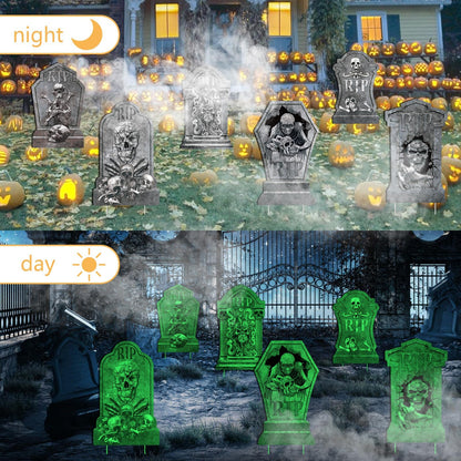 Halloween Decorations Tombstones Yard Sign,6Pcs Luminous Rip Halloween Gravestones With 13.7'' Stake Large Graveyard Glow In The Dark Headstone Signs For Outdoor Yard Lawn Garden Cemetery Scary Decor