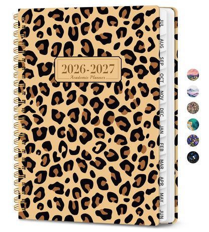 Planner 2026-2027, Monthly and Weekly Academic Planner July 2026 - June 2027, Hardcover Student Teacher Planning Agenda Calendar Book with Tabs, Perfect for Office School Supplies, A5 (6.3" x 8.5") - Leopard