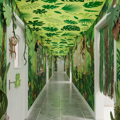 Feifeiya 3 Pcs 36 ft Jungle Theme Party Decor 2026 Vbs Decorations Tropical Forest Palm Leaves Rainforest Safari Jungle Ceiling Banner Party Hanging Decor for Vbs Sunday School Classroom