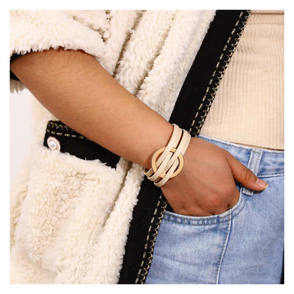 Long tiantian Leather Cuff Wrap Bracelet Blue Bracelets for Women Circle Charm Bangle Boho Multilayer Stackable Jewelry