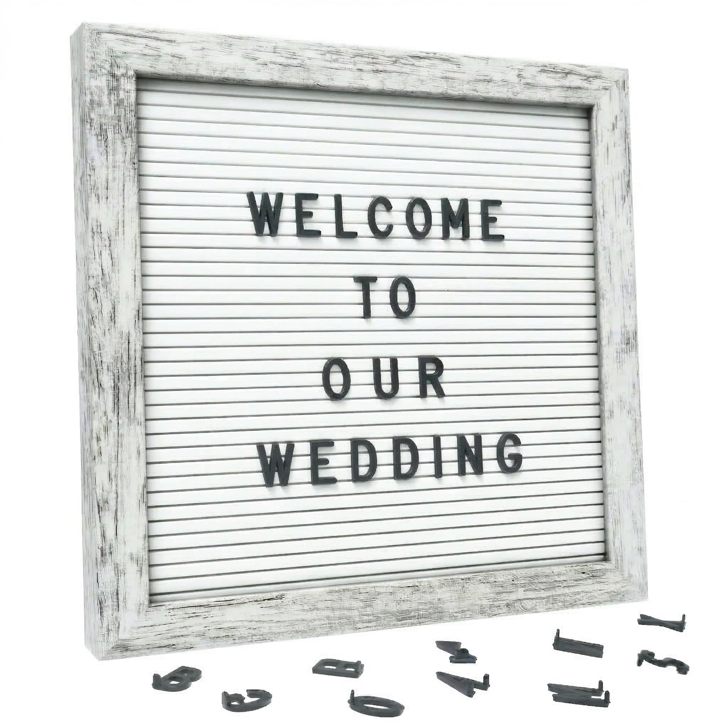 C CRYSTAL LEMON Rustic White Felt Letter Board 10x10 Inch, 336 Letters Numbers & Symbols, Changeable Message Board with Wooden Frame, Wall Mount or Stand