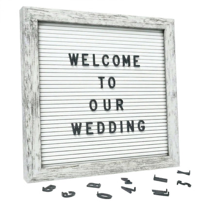 C CRYSTAL LEMON Rustic White Felt Letter Board 10x10 Inch, 336 Letters Numbers & Symbols, Changeable Message Board with Wooden Frame, Wall Mount or Stand