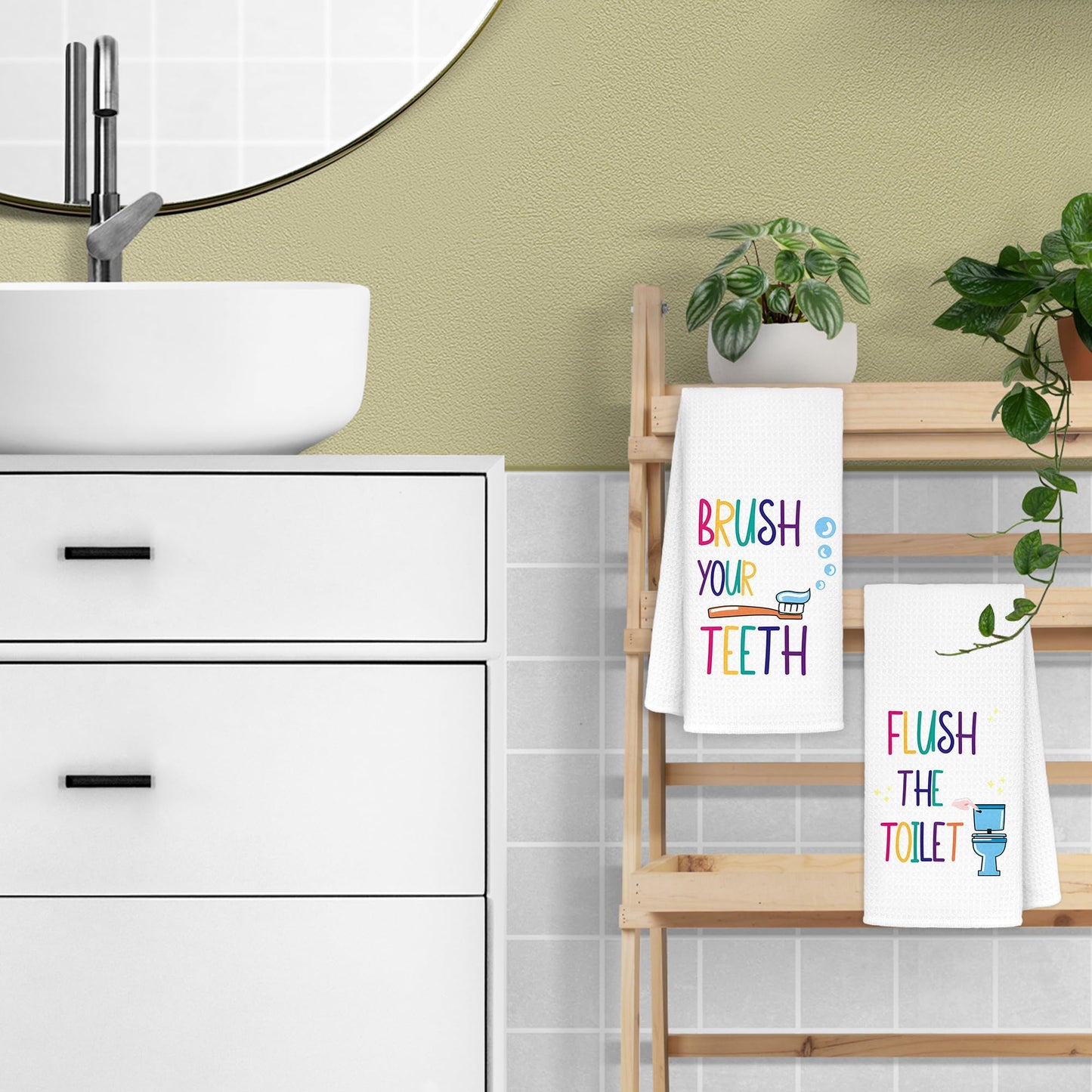 CIOJUNE Kids Bathroom Decor, Toddler Boys Girls Kids Bathroom Accessories Hand Towels Set of 2, Brush Your Teeth Flush The Tolet Bathroom Decoretion, 16x24