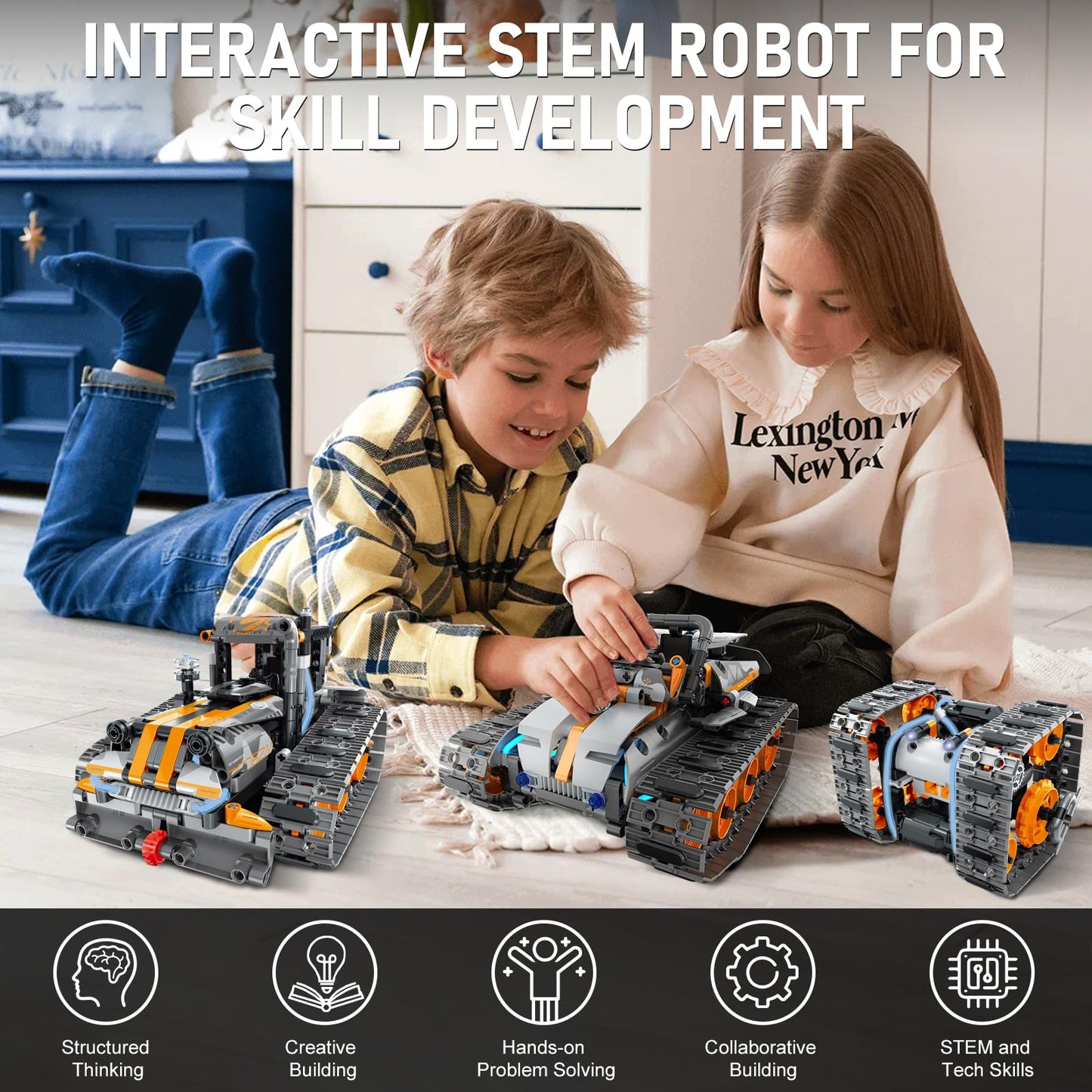 MOJINO 5 in 1 STEM Building Set with LED Light, APP & Remote Controlled Cars Building Toys Kit, RC Robot Tank Sleigh Tracked Racer 554 PCS, Toy Gifts for Kids Boys Girls Ages 6 7 8 9 10 11 12+ Year