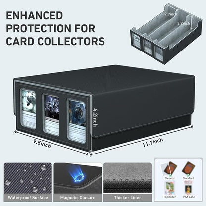 3-Row Trading Card Storage Box, Bulk Cards Case for 2400+ Mtg tcg Magic Playing Game Card Organizer, Commander Deck Box with 3 Supports & 24 Dividers
