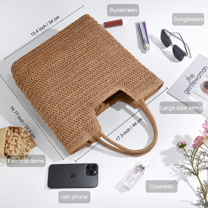 YAVCOOL Straw Beach Bags for Women Woven Beach Tote Bag Casual Boho Large Shoulder Handbags Purse for Vacation Holiday