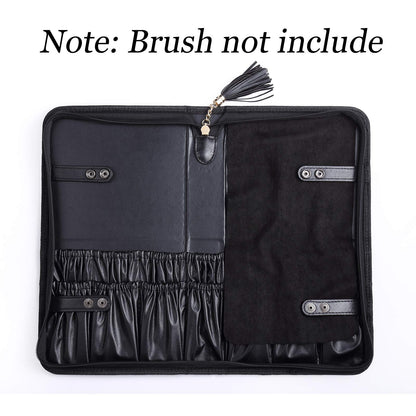 Rownyeon Professional Makeup Brushes Organizer Bag Makeup Artist Cosmetic Case Leather Handbag Black Travel Portable(Only Bag)