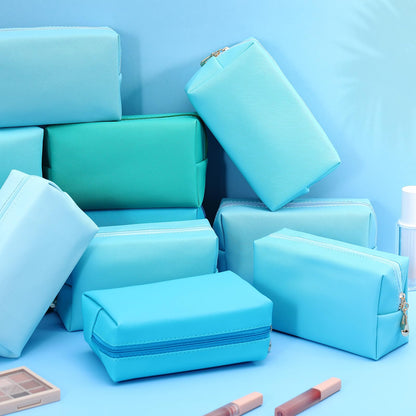 Kigeli Aesthetic Makeup Bags PU Leather Cosmetic Pouches Waterproof Plain Toiletry Bags Makeup Pouches Bulk for Women Party Gift Travel Storage Organizer(Blue Teal,7.1 x 2.8 x 4.3 in)