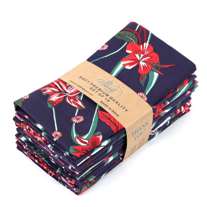 Cloth Napkins10 Pc Cotton Napkin Printed Inch Printed Home Decor Indian Eco Friendly Napkins for Halloween, Thanksgiving, Holiday Daily wedding uses Mix Lot Dinner (BLUE FLORAL, 17 X17 IN)