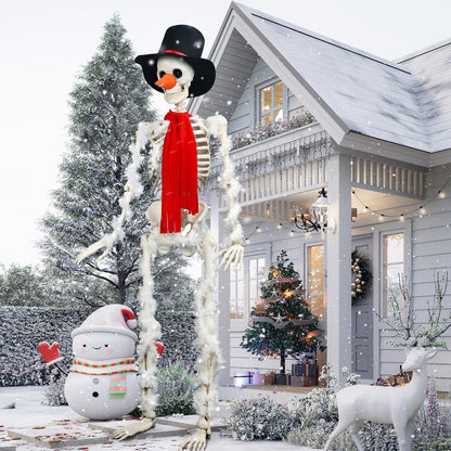 Geyoga 9 Pcs 12 ft Skeleton Christmas Snowman Costume Kit Includes Santa Top Hat, Red Scarf, Carrot Nose 6 Pcs Christmas White Garlands for Skeleton Clothes Accessories Set Winter Party Garden Decor