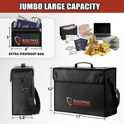 ROLOWAY Large Fireproof Bag 5200℉ Heat Insulated (17 x 12 x 5.8 inches), Fireproof Document Bag for Cash Safe and Document Safe