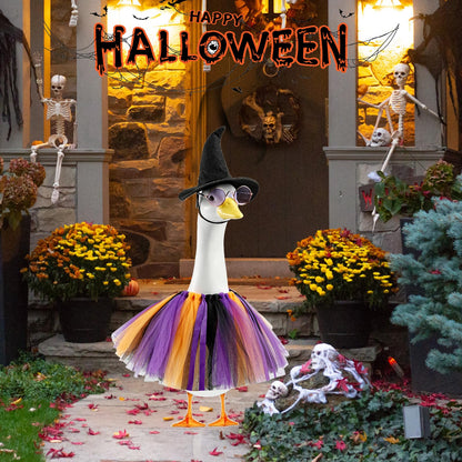 JIUENAGCN Halloween Witch Goose Outfit for 17/23 Inch Porch Geese, Waterproof Lawn Goose Costume for Outdoor Fall Decor, Garden Patio Statue Clothing for Cement Plastic Geese