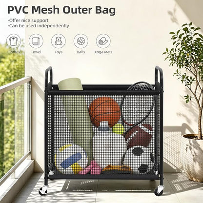 STORAGE MANIAC Rolling Laundry Hamper with Wheels 3-Section Laundry Sorter Rolling Laundrys Basket on Wheels with Removable Bag Clothes Hamper Laundrys Organizer Cart Bathroom Bedroom 120L Beige