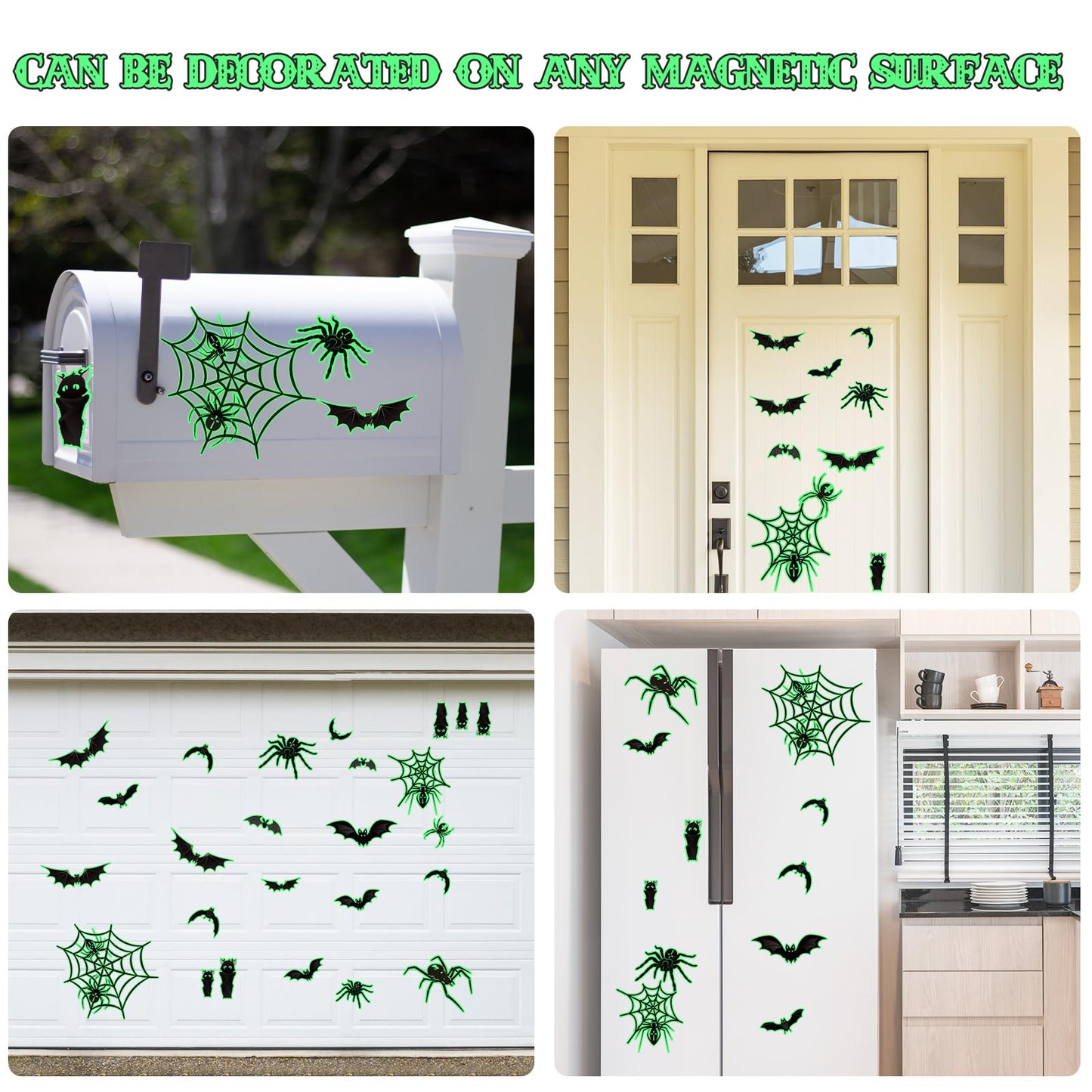 Whaline 25Pcs Halloween Garage Decoration Magnet Stickers Luminous Bat Spider Web Garage Door Decals Scary Magnet Refrigerator Stickers for Halloween Party Home Car Garage Door Decorations