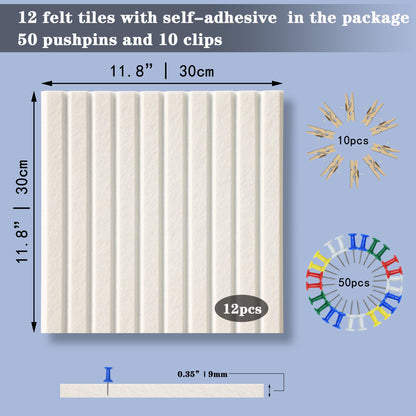 YOUDEFUL Large Cork Board Alternative-12 Pcs Self-Adhesive Felt Bulletin Board Tiles, Felt Pin Board Cork Board Tiles for Home Office Wall Decor, Tack Board 47"x35" (White
