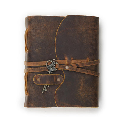 LEATHER VILLAGE Vintage Leather Journal – 200 Handmade Vintage Deckle Edge Paper – Leather bound Journal For Women Men – Vintage Key Closure - Book of Shadows - Cappuccino Brown - 8X6 inches (A5)
