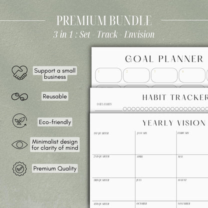 Magnetic Goal Planner Set: Reusable Dry Erase Habit Tracker, Vision Board, Purpose Planner and Workout Calendar Minimalist Wall Calendar Aesthetic Planner, Year at a Glance Wall Calendar 2025