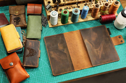 Leather composition notebook book cover case/vintage rustic leather cover portfolio for composition notebook