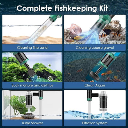 AKKEE Aquarium Vacuum Gravel Cleaner, 36W Electric Fish Tank Cleaner Vacuum, 8 in 1 Multifunctional Aquarium Cleaner for Automatic Water Change, Wash Sand, Water Circulation and Timed Off