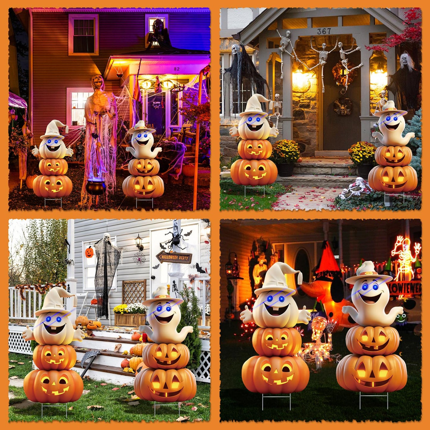 2Pcs 4.0FT Ghost Halloween Decorations Plastic Yard Signs with Stakes,Spooky Halloween Pumpkin Decorations Outdoor, Scary Silhouette Glow in Dark Eyes for Outdoor Yard Lawn Garden