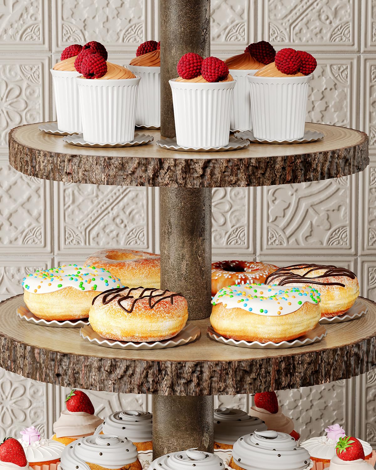 SANYOUNG Wood Cupcake Stand, 5 Tier Wooden Cupcake Tower, Large Rustic Cake Display Holder Stand for Woodland Baby Shower, Wedding, Birthday, Tea Party, Farmhouse Dessert Table Decorations