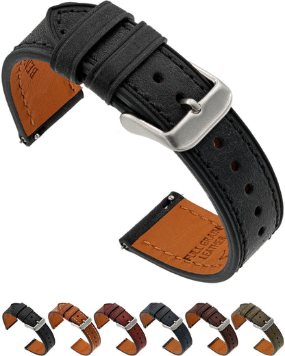 Benchmark Quick Release Leather Watch Band - Premium Italian Full Grain Leather Watch Straps for Men & Women (22mm, Black)