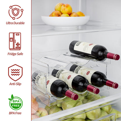 EZ COZY Wine Rack, 4 Tier Water Bottle Organizer for Cabinet, Stackable Clear Wine Holder for Pantry, Refrigerator, Countertop Organization (12 Bottles)