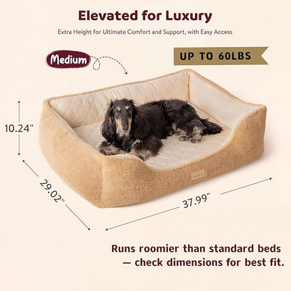 Cooling Orthopedic Dog Bed Medium Size Dogs - Memory Foam for Joint Pain & Arthritis, Comfort Pet Bed w/Washable Removable Cover & Waterproof Liner, Dog Couch w/Raised Bolster & Non-Slip Base