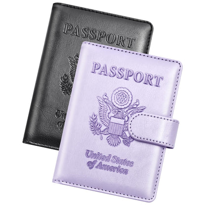 Herain Passport Holder for Travel Essentials, 2 Pcs Passport Cover Wallet Case Travel Gifts Women Men Family, RFID Passports Book Card Holders Travels Cruise Accessories Must Haves