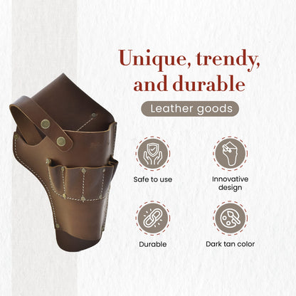 Style N Craft Cordless Drill Holster, Full-Grain Leather Drill Holder, Drill Holster with Full-Grain Leather Pockets for Drill Bits, Compatible with Most T-handle Drills, Dark Tan (98000)