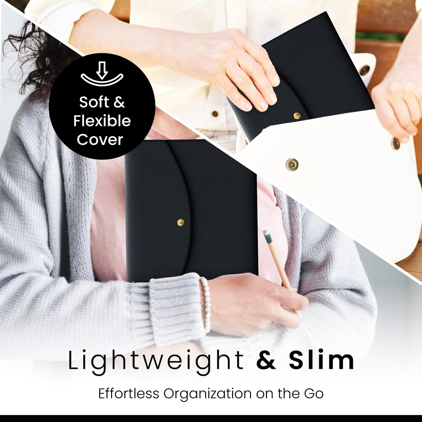 A5 Notebook Cover for Rocketbook, Planner & Journal – Slim Vegan Leather Folio with Pen Loop, Card Slots & Pockets – Fits Rocketbook Core, Panda, Fusion & Most 6" x 8.8" Notebooks