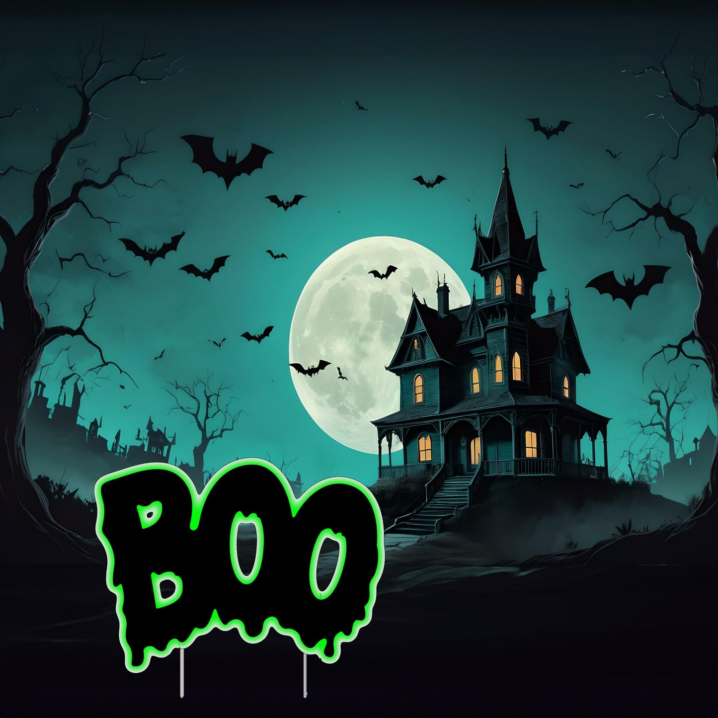 Boo Happy Halloween Ghost Yard Sign Home Outdoor Lawn Decoration With Stakes Scary Spooky Decor 17x12 Inch