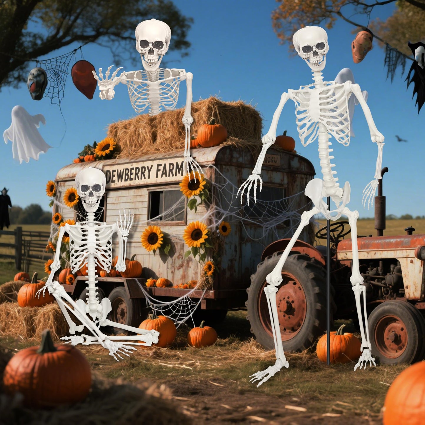 Lodou 1PC 7.9ft/240cm Halloween Giant Skeleton Full Body Realistic Human Bones with Adjustable Joints for Indoor Outdoor Halloween Decor