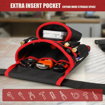 Magnetic Tool Belt for Men, 26 Pockets Heavy Duty Tool Pouch, Magnet Holster Nail Utility Toolbelt Detachable Adjustable Waist Holder for Handyman Contractor Mechanic Plumber Roofer Dad Gift -Red